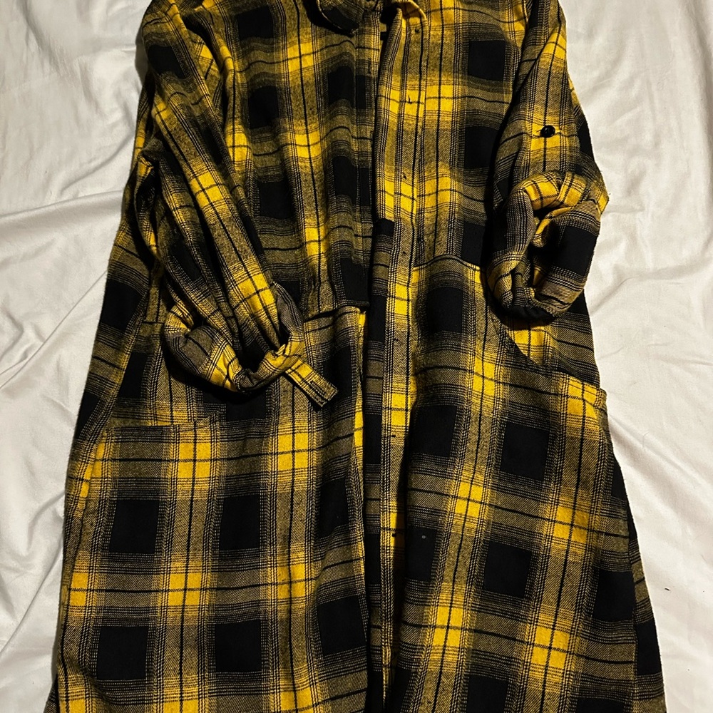 Yellow and Black Plaid Long Flannel